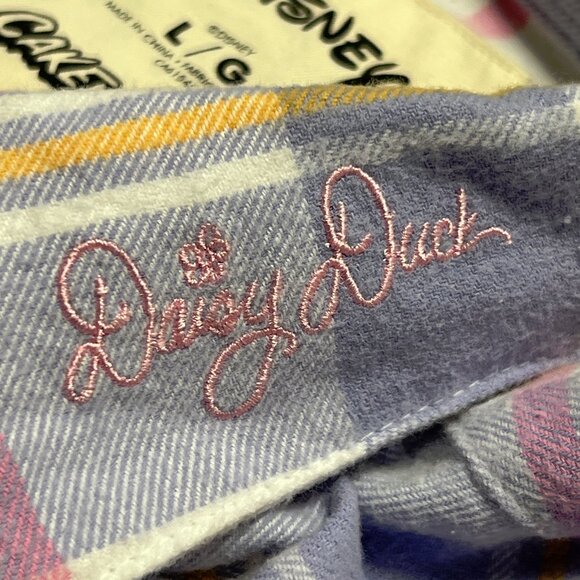 Cakeworthy x Disney Daisy Duck Flannel Shirt Womens Large White Purple Plaid - Picture 9 of 13